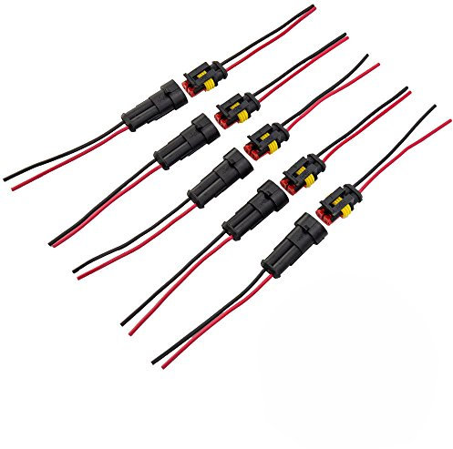 Desenda 5 Sets 2 Pin Way Car Auto Super Sealed Waterproof Electrical Connectors Plug Socket Kit with Wire AWG Gauge Marine