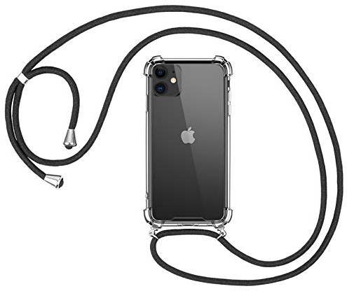 omitium Handykette für iPhone 11, Transparent Hülle mit Band iPhone 11 Handyband Halskette iPhone 11 Schutzhülle mit Kordel zum Umhängen Durchsichtige Handyhülle Cover TPU Bumper Case,Schwarz