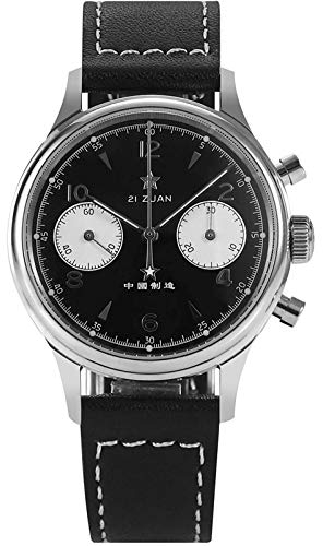 Sugess Chronograph Herrenuhren Edelstahl lässig Mann Saphir Armbanduhren wasserdicht Uhren mit Seagull 1963 ST1901 mechanische Bewegung für Mann Geschenke Pilot Militär(Schwarz)