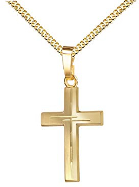 JEVELION 750 Gold Gold-Kreuz Anhänger-Kreuz mit Diamantschliff Kreuz in Kreuz für Damen, Herren und Kinder Ketten-Anhänger 18 Karat mit Schmuck-Etui und Kette 45 cm