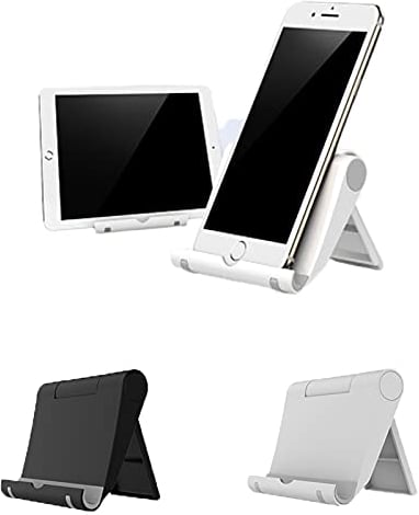 JCKD 2 pcs Bureau réglable Pliant Support en Plastique pour 6-11 Pouces Compatible avec Tous Les Supports de Smartphone comme iPhone 15pro Max 11 Samsung xiaomi Android etc (1 Blanc / 1 Noir)