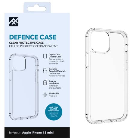 ZAGG iFrogz Defence Protective Case Compatible with iPhone 13 Mini, Durable, Snap On, Smudge Resistant, Slim, Recycled, Clear