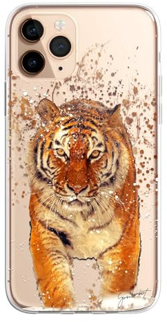 SmartGiftShop Asian Wildlife Animals Case Splatter Art CLEAR Phone Cover Case Exclusive Artwork for iPhone 11 Pro - Tiger 1