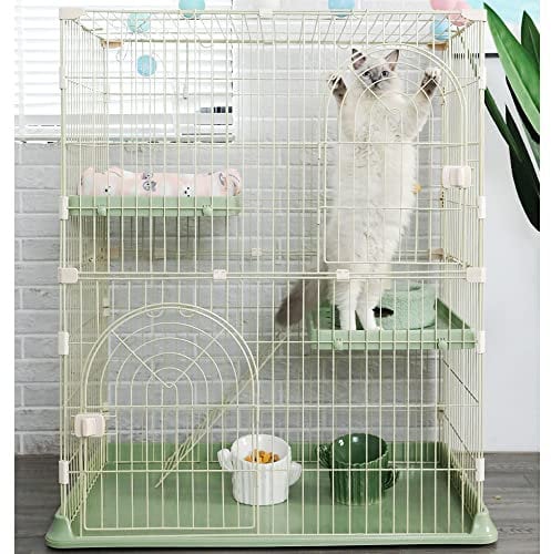 3-Tier Cat Home Cat Cage Playpen,Cat outdoor enclosure Cat kennel Cat Houses in Pet Supplies Training Play, Small Animal Cage, 2 Entrances, 76 x 50 x 90 cm, Green