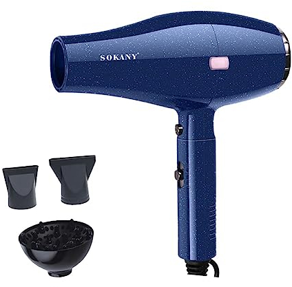 SOKANY SK-2227 Ionen Föhn 3000W Haartrockner, Schnelltrocknen Hair Dryer, Professioneller Haartrockner, 2 Geschwindigkeiten, 2 Temperatureinstellungen, inkl. Diffusor & Stylingdüse, Blau