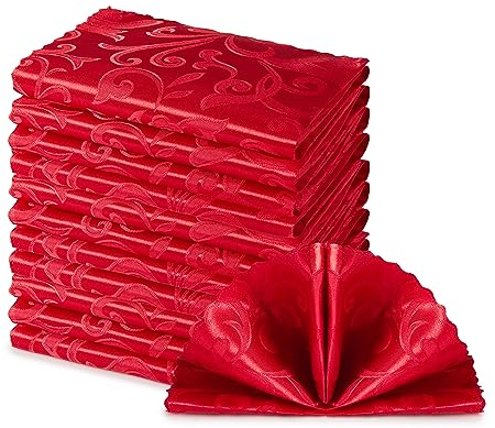 HommxJF Damast-Servietten, Jacquard-Satin-Servietten, gewellt, 43,2 x 43,2 cm, wasserabweisend, auslaufsicher, für Restaurant, Hochzeiten, Partys, Abendessen, Dekoration, Rot, 12 Stück