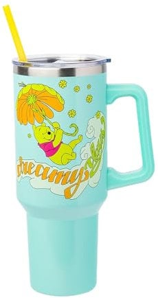 Silver Buffalo Disney Winnie the Pooh “Dreamy Days” Retro Art Stainless Steel Tumbler with Handle and Straw, Fits in Standard Cup Holder, 40 Ounces