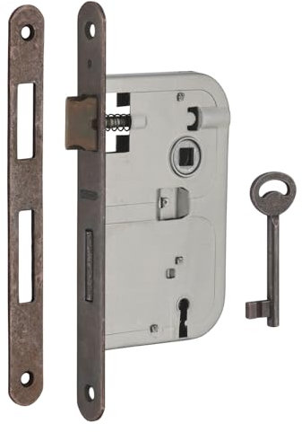 THIRARD - Serrure Encastrable à Clé pour Porte de Chambre - Axe 50 mm - Bouts Ronds - Coffre Acier Épaisseur 14 mm - Demi-Tour Réversible - 1 Clé - Bronze