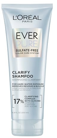 L'Oreal Paris Clarify Sulfate Free Shampoo with Antioxidants, Clarifying Shampoo for Hard Water Exposure and Styling Build-up, EverPure, 6.8 Fl Oz