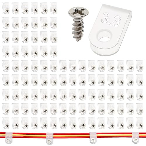 VooGenzek 100 Piezas 3.3mm (1/8 Pulgada) Clips de Cable de Nailon Tipo U, Abrazaderas Tipo U con 100 Tornillos para Gestión de Cables (Blanco)