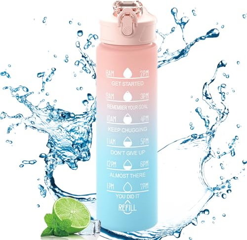 Wnddle Trinkflasche Sport, 1 Stück Trinkflasche 700ML, auslaufsichere Wasserflasche, BPA-freie Trinkflasche für Fitnessstudio, mit Strohhalm, mit Zeitmarkierung für Fahrrad, Fitness, Wandern.