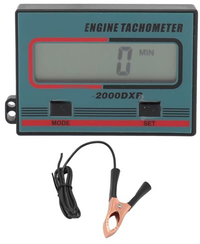 Digital Tachometer RPM Meter Small Engine Pulse LCD Display Replaceable Battery for Chainsaw Marine ATV Measure with Plug Wire for Gasoline Engines