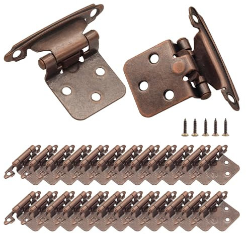 Antique Copper Bronze Kitchen Cabinet Hinges, 24 Pack(12 Pairs) 1/2 Overlay Cabinet Hinges for Cabinet Door, Self Closing Flush Mount Cabinet Hinges with Screws