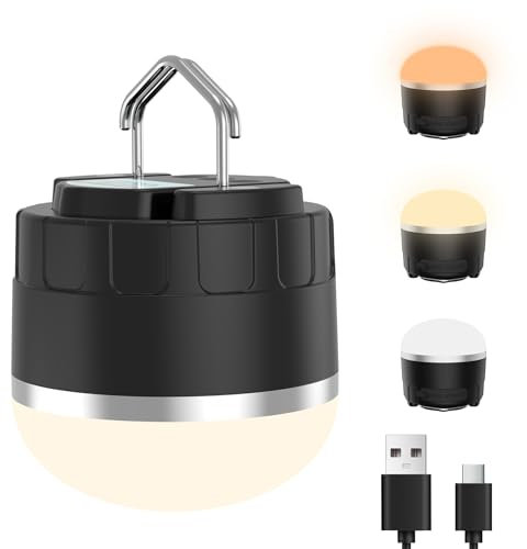 TOHETO - Linterna LED recargable de 1000 lúmenes, portátil, para tienda de campaña con 3 colores cambiantes, base magnética, luz colgante de emergencia impermeable para huracanes, cortes de energía,