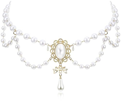 Telooco Quasten Perlenkette Damen Weiß Trachtenkette Glänzende Halskette mit Quastenperle Exquisite Mehrschichtige Imitation Perlenkette Retro 1920er Jahre Kette Schmuck für Braut Damen