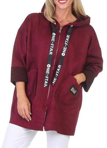 simaranda Sweatjacke Damen mit Kapuze Hoodie lange Übergangsjacke Kurzmantel uni mit Zipper Cardigan 5325