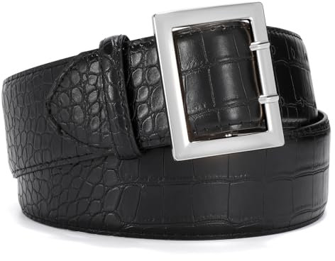 VONMELLI Breiter GüRtel Damen füR Kleid Moden LedergüRtel Goldener Schnalle TaillengüRtel Damen füR Mantel Mit Quadratischer Schnalle Schwarz Mit Silberner Schnalle XL