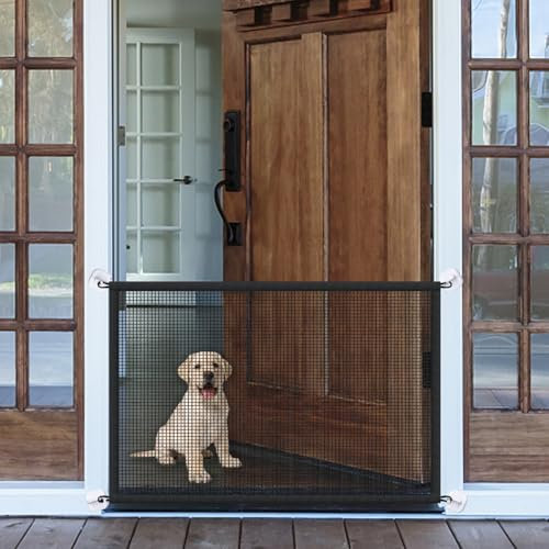 Puertas de escalera para perros portátiles de 97 x 78 cm, puertas para cachorros de interior, sin perforación, puerta de bebé para la casa, puerta de seguridad para mascotas