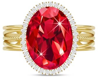 Linawe Rubin Rot Ring Verstellbar Gold Ringe Frauen, Moissanite Ring mit Stein, Damenring Modeschmuck Goldring Damen, Goldene Ring Schmuck Jewelry, Fingerring Vergoldet Diamant Ring
