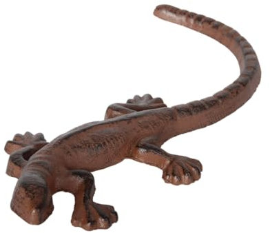 Eidechse Metallfigur zum Aufhängen 24cm lang Gecko Salamander Gusseisen Garten Deko Teichdeko Gartenfigur antikbraun Wandhänger (TT157)