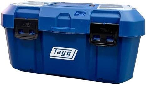 Tayg Caja Herramientas 46 Azul - Estuche y Bandeja Interior Extraíbles, Cierres Metálicos en Acero, Tapa con cajones, Soporta hasta 120 kg, Caja Herramientas Vacia Polipropileno, 500 x 279 x 254 mm