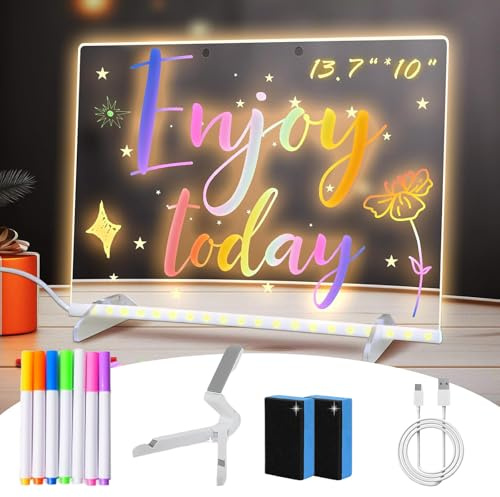 Qosneoun LED Zeichenbrett Kinder, Leuchtendes LED Zeichenbrett für Kinder, Led Maltafel Kinder, Leuchttafel zum Malen, Abwischbares Reißbrett Mit Ständer und 12 Stiften (S: 15 x 15 cm)