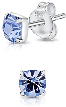 DTPsilver® WINZIGE Quadratischer Ohrringe 925 Sterling Silber mit Runde Kristallen von Swarovski® Elements - Sehr KLEINE Ohrstecker - Durchmesser 4 mm - Farbe : Tansanit