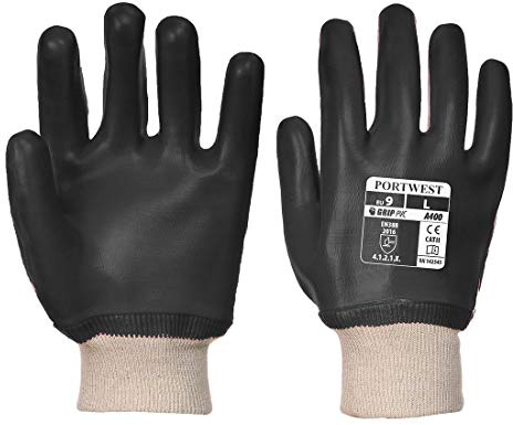 Portwest A400 Dipped Workwear PVC Knitwrist Glove Black, X-Large
