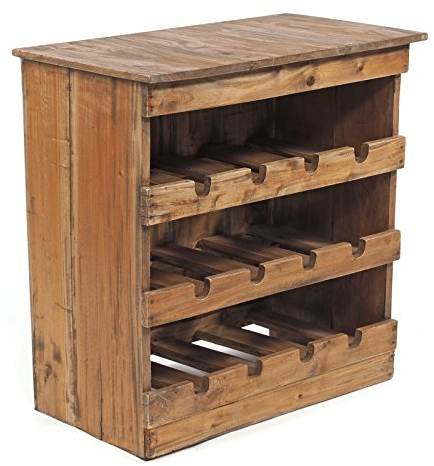 DESIGN DELIGHTS MASSIVHOLZ WEINREGAL Rustique | 70x70x38cm (HxBxT) | Flaschenständer, Weinflaschenregal, Weinflaschenhalter, Anrichte mit Flaschenhalter, Getränkeregal | Farbe: 01 Natur-Vintage