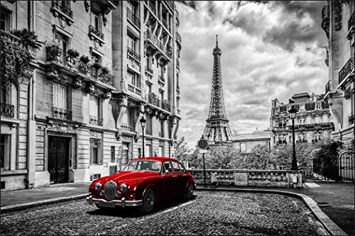 Muralo Photo Wallpaper Architecture 150 x 225 cm Non-Woven Wallpaper Wall Wallpaper Paris Eiffel Tower Car Living Room Bedroom Modern Mural Abstract Wall Decoration