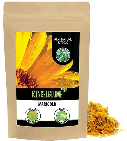 Alpi Nature Calendula Tisana 125g, Fiori di Calendula Essiccati Interi, Tè Sfuso ai Fiori Essiccati