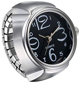 JewelryWe Ringuhr Fingeruhr Herren Damen rund Analog Quarz Elastisch Legierung Ring Uhr Uhrenring Schwarz