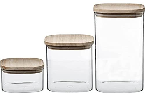 Five - Lot de 3 Bocaux empilables en Verre avec Couvercle en Bois
