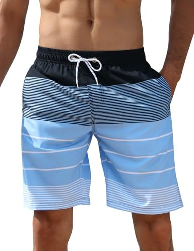iCKER Herren Shorts Badehose Badeshorts Strand Shorts Beach Shorts Board Shorts Schnelltrocknend für Sommer,Blau-S4,XL