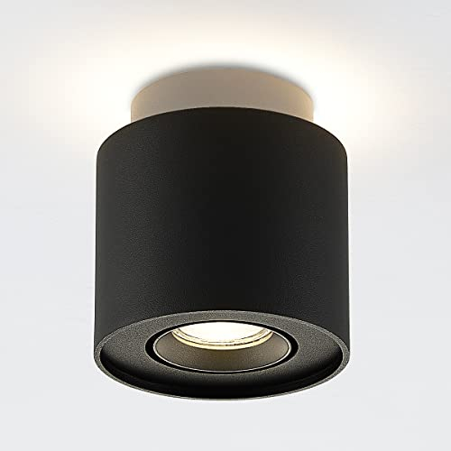 Budbuddy 6W+5W LED Aufbauleuchte GU10 Deckenaufbaustrahler Deckenstrahler Schwarz Aufbauspot Rund Deckenleuchten Spotleuchte Decke Aufbaustrahler 4000K [enthalten 5W GU10 Glühbirne]