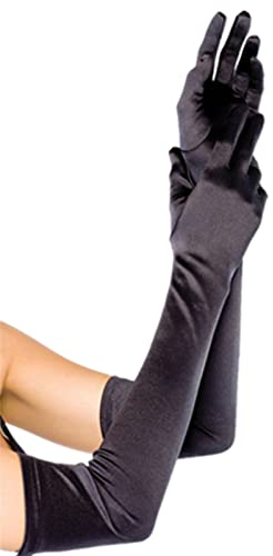 Achsoo Damen Lange Handschuhe Satin Classic Opera Fest Party Hochzeit Braut Handschuhe Elastisch ca. 53cm/21in lang (Schwarz-54cm/21in)