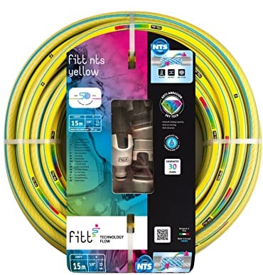 FITT NTS YELLOW 5/8 (15mm) 15m Kit, Tubo per Irrigazione Giardino, Robusto e Malleabile per Uso Intensivo con Lancia regolabile e Raccordi