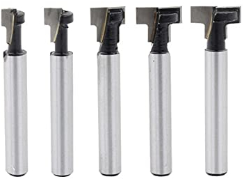 Oniissy T-Nutfräser-Set, 6 mm Schaft, T-Nutfräser, Fräser-Set, Sechskant-Schraube, Schlüsselloch-Bits für Holznuten, Haken, Fotorahmenöffnung, Stahl, Schwarz, 5 Stück