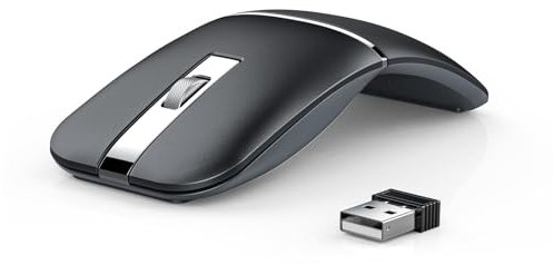 WFB Wireless Arc Mouse for Laptop,Bluetooth USB Rechargeable Computer Mice,Folding Rotating Ultra Slim,3 DPI for Desktop Travel Black
