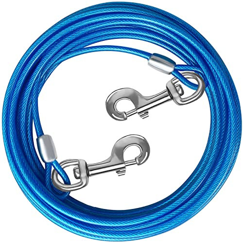 HaiYUAN Hundekabel, 3,5 m, 5,1 m, 6,1 m, 25,3 m, Hundeleine für Hof, Stahldraht, Hundekabel mit langlebigen, hochwertigen Clips, Blaue Hundeketten für den Außenbereich