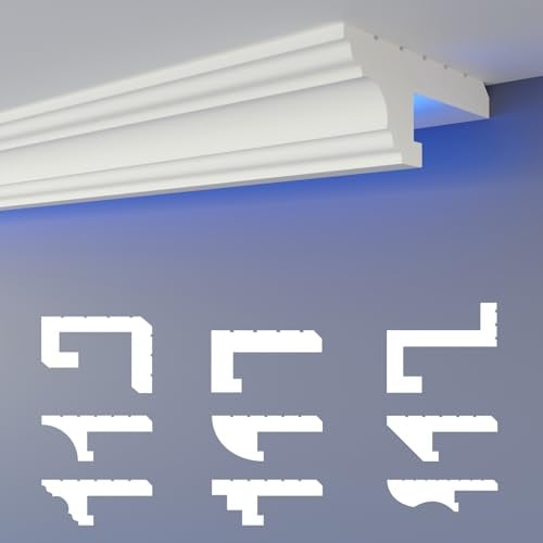 HEXIMO LED Perfil de sombra Molduras de estuco, iluminación indirecta Techo de placas de yeso de poliestireno XPS luz abocinada (30,6 Metros HLED 16)
