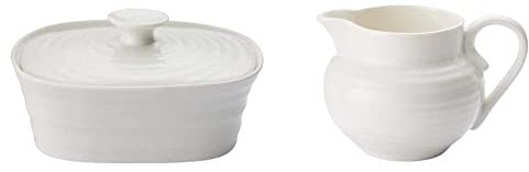 Portmeirion Sophie Conran White Porcelain Butter Dish & Creamer, 12 x 15.5 x 6 cm