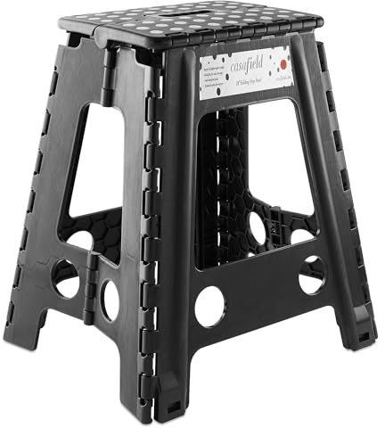 Casafield Marchepied pliable de 45,7 cm avec poignée, noir – Petit repose-pieds pliable portable en plastique pour adultes – Utilisation dans la cuisine, la salle de bain et la chambre à coucher
