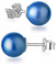 Schöner-SD Ohrringe Ohrstecker 925 Silber mit Perle rund Kugel 8mm Irid. Blue blau