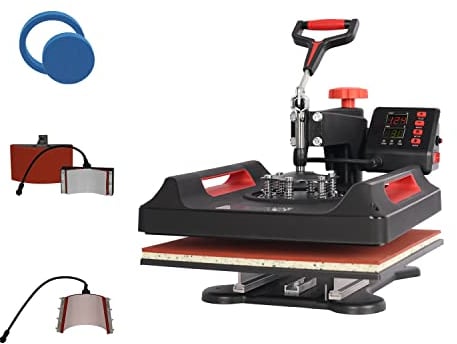 UKPRESS Heat Press Machine 5 in 1 38x38cm Sublimation Printing Swing Away 360 Degree for T Shirts Mug Hat Plate Cap Mouse Pads Dual Digital Control Multifunctional (Red)