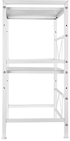 Mensola Salvaspazio Estensibile Porta Microonde in Acciaio, Scaffale Cucina doppio con 2 ripiani Portaspezie, Mobile Organizer con Ganci e Piedini Antiscivolo,Moderno-40/64*36,5*78 cm--Bianco