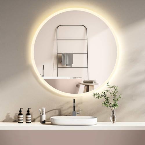 HOKO Badspiegel LED Antibeschlag Rund 80cm mit digital Uhr, mit LED Wechsel 2700-6500K (Warmweiß - Kaltweiß - Neutral). Licht mit Touch Schalter und mit Wandschalter einschaltbar. Memory-Funktion