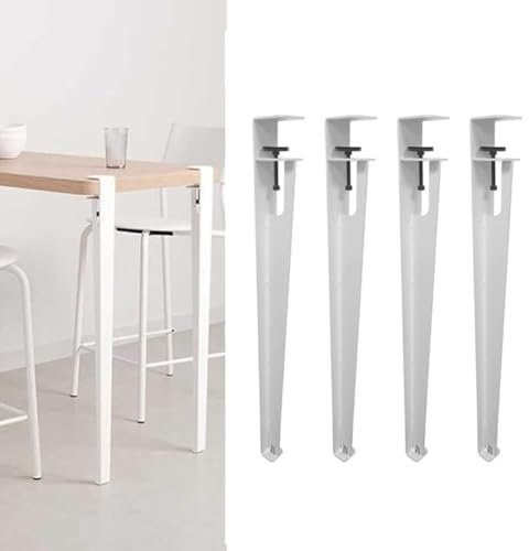 Lot de 4 pieds de table basse réglables autoportants en métal pour bricolage moderne en fer pour table rectangulaire/ronde, sans perforation, blanc, 40 cm