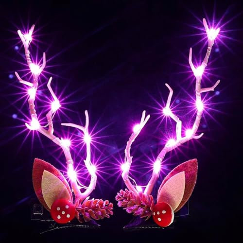 Weihnachts Haarspangen, 2 Stück LED Leuchtende Geweih Haarnadel, Weihnachten Geweih Haarnadel, Haarschmuck Weihnachten Kinder, Weihnachts Haarschmuck, Weihnachten Geschenke für Mädchen Frauen (C)
