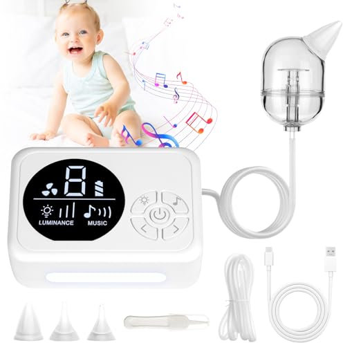 URAQT Nasensauger Baby Elektrisch, Wiederaufladbarer Nasensauger mit 9 Saugstufen, Sicher Effizient, Eingebauter Musik und Nachtlicht für Säuglinge, Babys, Kinder und Kleinkinder, Rotzentfernung